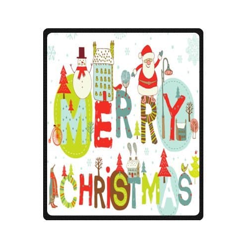 Fashion Style Joyful Merry Christmas 50" x 60" (Medium) Fleece Throw Plush Blanket