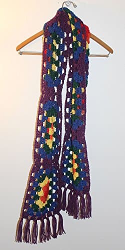 Rainbow Scarf, Squares with Purple Tassles
