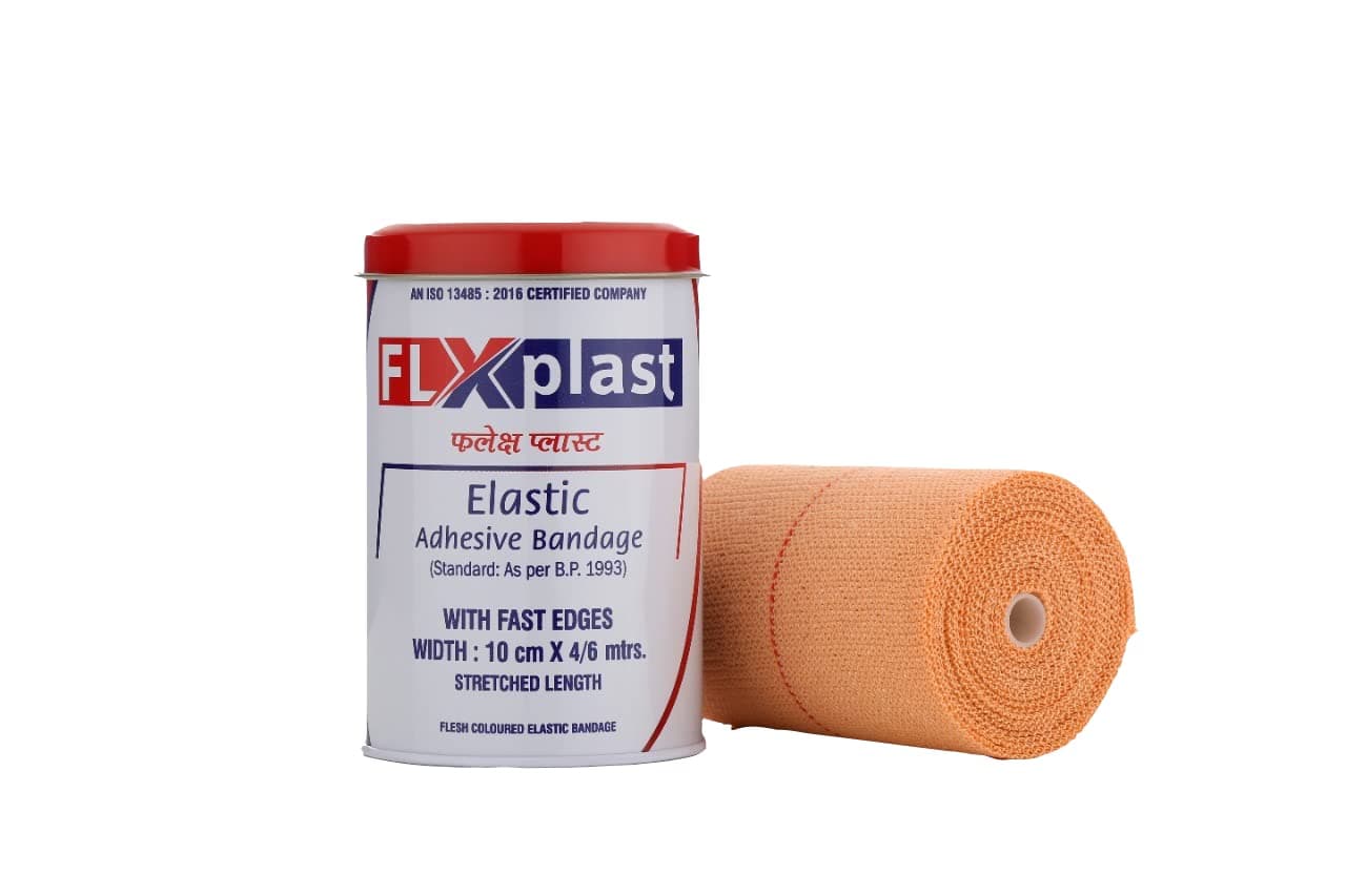 Elastic Adhesive Bandage, 10cm x 4m (Pack of 1) |Joint and Muscle Support, Sports Injury | Pain Relief | Stretched Length | FLXplast.