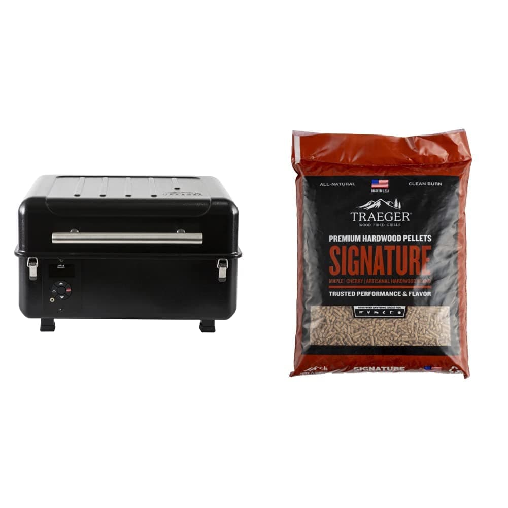 Traeger Grills Ranger Grill TBT18KLD Wood Pellet Grill and Smoker Black & Grills PEL331 Signature Blend 100% All-Natural Hardwood Pellets - Grill, Smoke, Bake, Roast, Braise, and BBQ (20 lb. Bag)