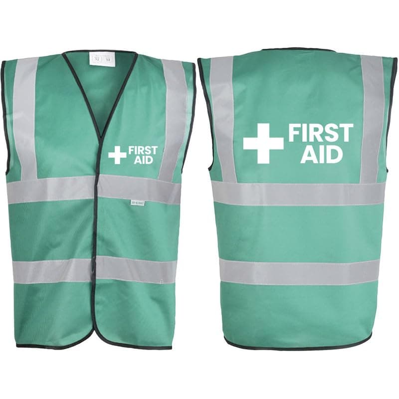 First Aid Big Logo Green Hi Vis Viz Safety Vest Waistcoat, Reflective High Visibility EN471 BS,
