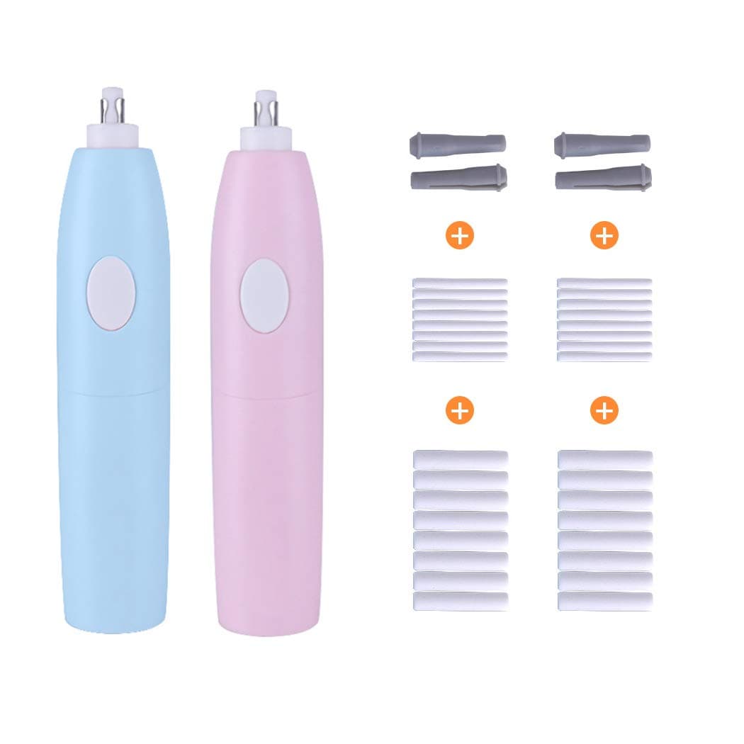 Electric Erasers with 32 Refills, Battery Eraser, Electric Eraser Kit for Pencils Drawing 2 Pack Pink Blue