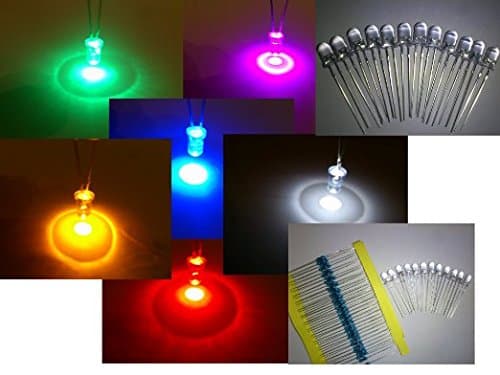5mm Assorted Clear LED with Lots of 1/4 W Resistors (6 Colors Assorted, Pack of 180)