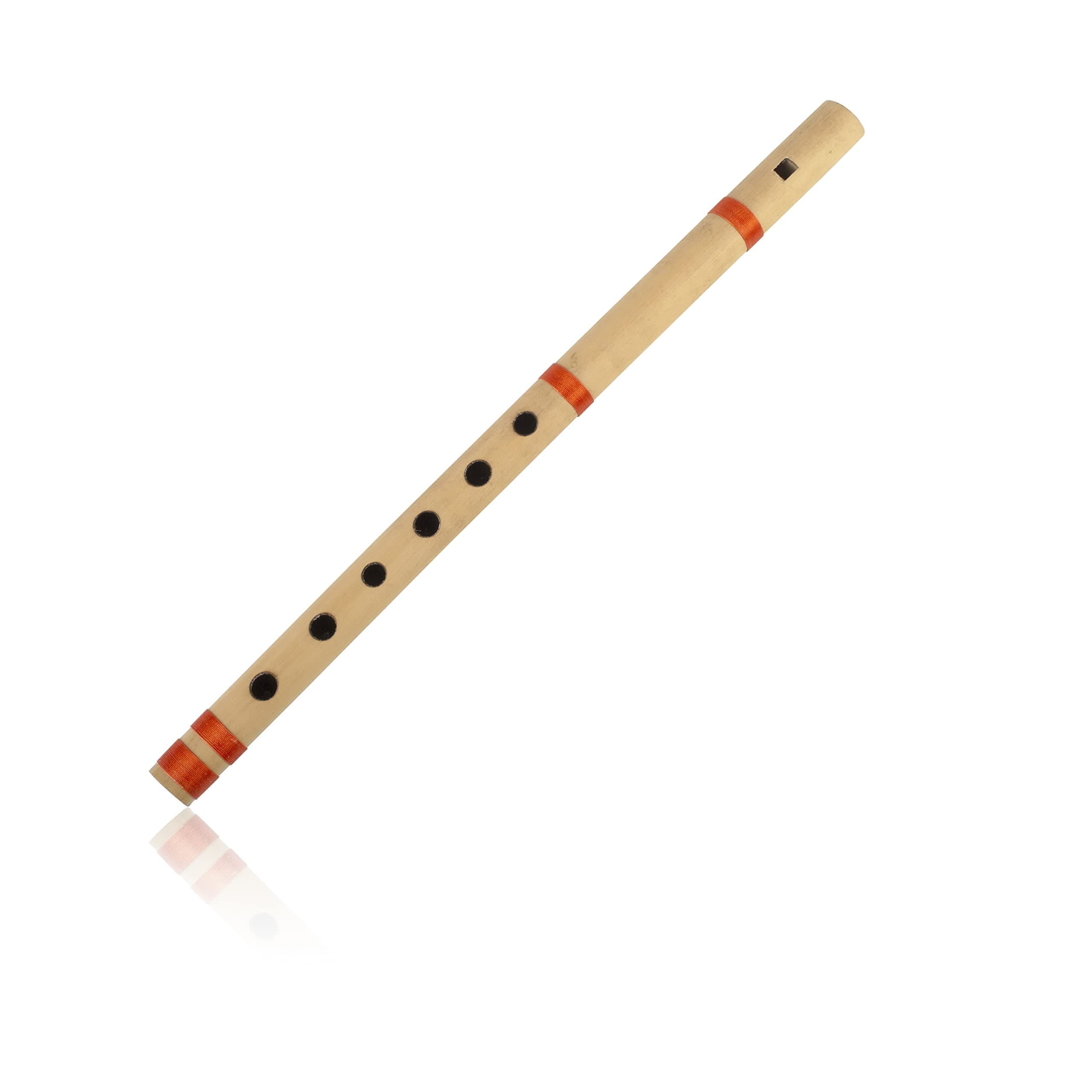 14 Inch Authentic Indian Wooden Bamboo Flute in 'B' Key Fipple Woodwind Musical Instrument Recorder Traditional Bansuri Handmade 6 Holes for Real Sound Novelty Birthday Gifts for Men Women Kids