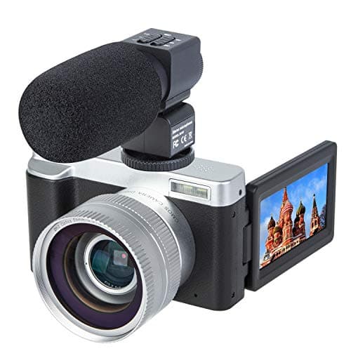 Digital Video Vlogging Camera Recorder 3.0 Inch Flip Screen HD1080P 30FPS 24.0MP 16X Digital Zoom Camera with External Microphone and Wide Angle Lens,2 Batteries(DC102M)