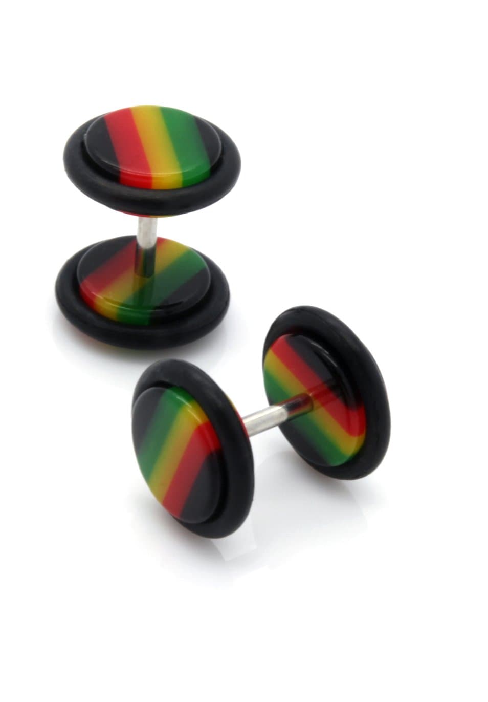 Pair Fake Cheater Plugs Rasta Acrylic 16g (1.2mm) Studs - 0g(8mm) Gauge Look