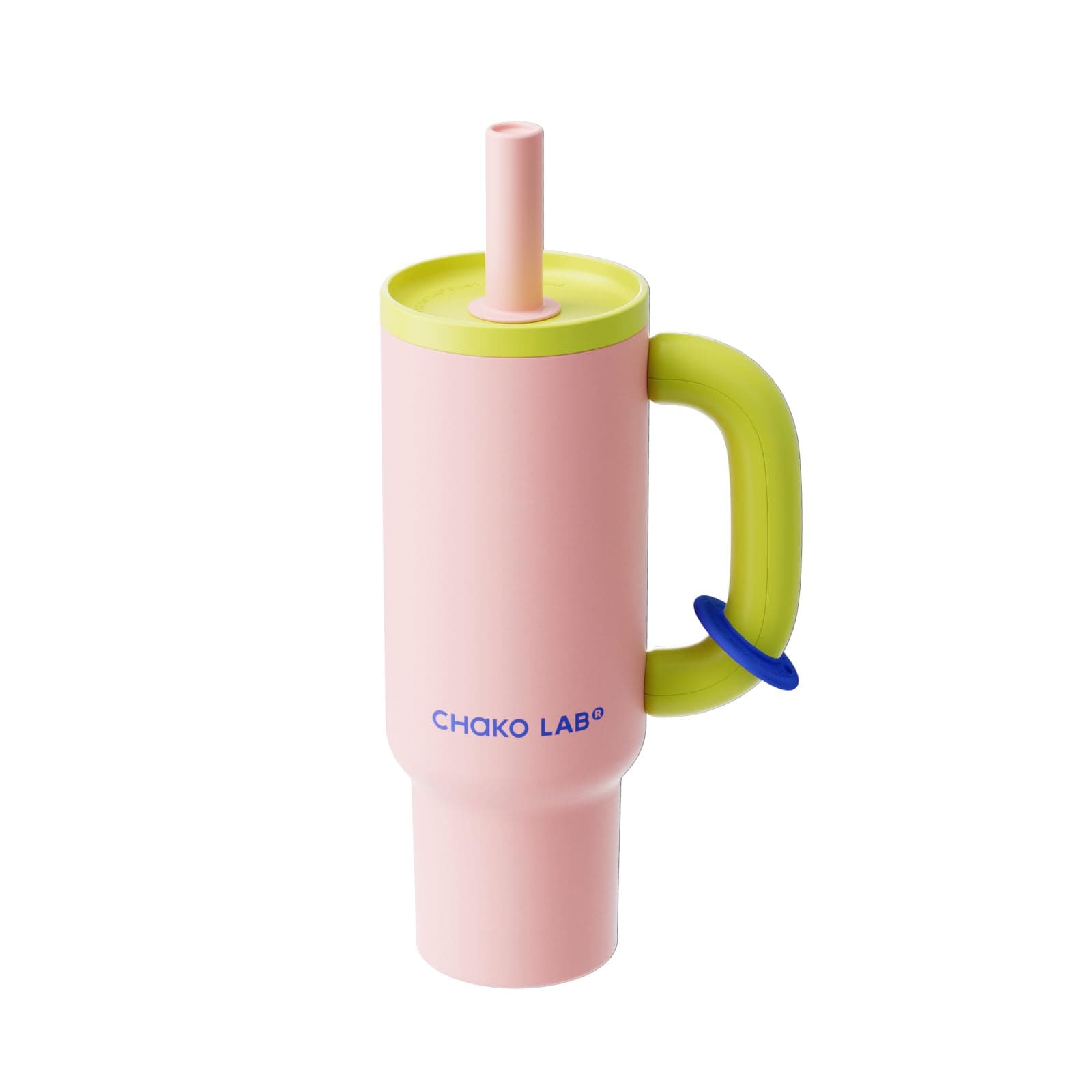 CHAKO LAB BaWang Insulated Stainless Steel Tumbler | Tumbler with Handle and Straw 33oz | Cup Holder Friendly for Travel | Leakproof Water Bottle | BPA-Free | 316 stainless steel liner| pink＆green
