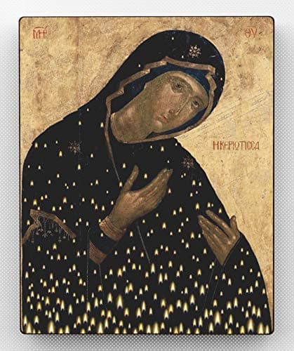Theotokos Kiriotissa "Сandle Stand" Russian Religious Icon Canvas Decor on Wood
