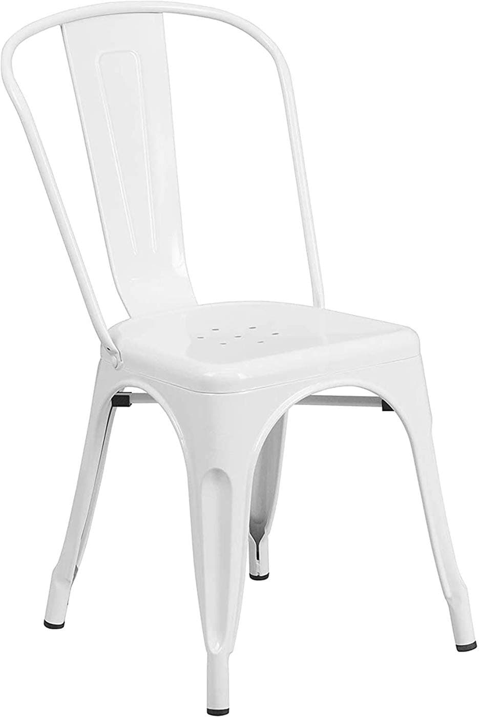 Metal Short Chair Bar Stool Stackable 45CM Modern Industrial Indoor and Outdoor Courtyard Kitchen Dining Room Chair (White)