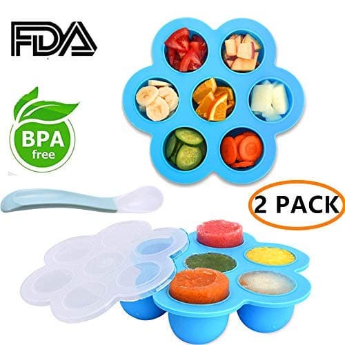 Silicone Egg Bites Molds 2 Pack Small Size Baby Food Storage Containers Freezer Trays with Lid and Baby Silicone Spoon for Instant Pot Accessories 3 qt Pressure Cooker (3QT Egg Bites Mold)