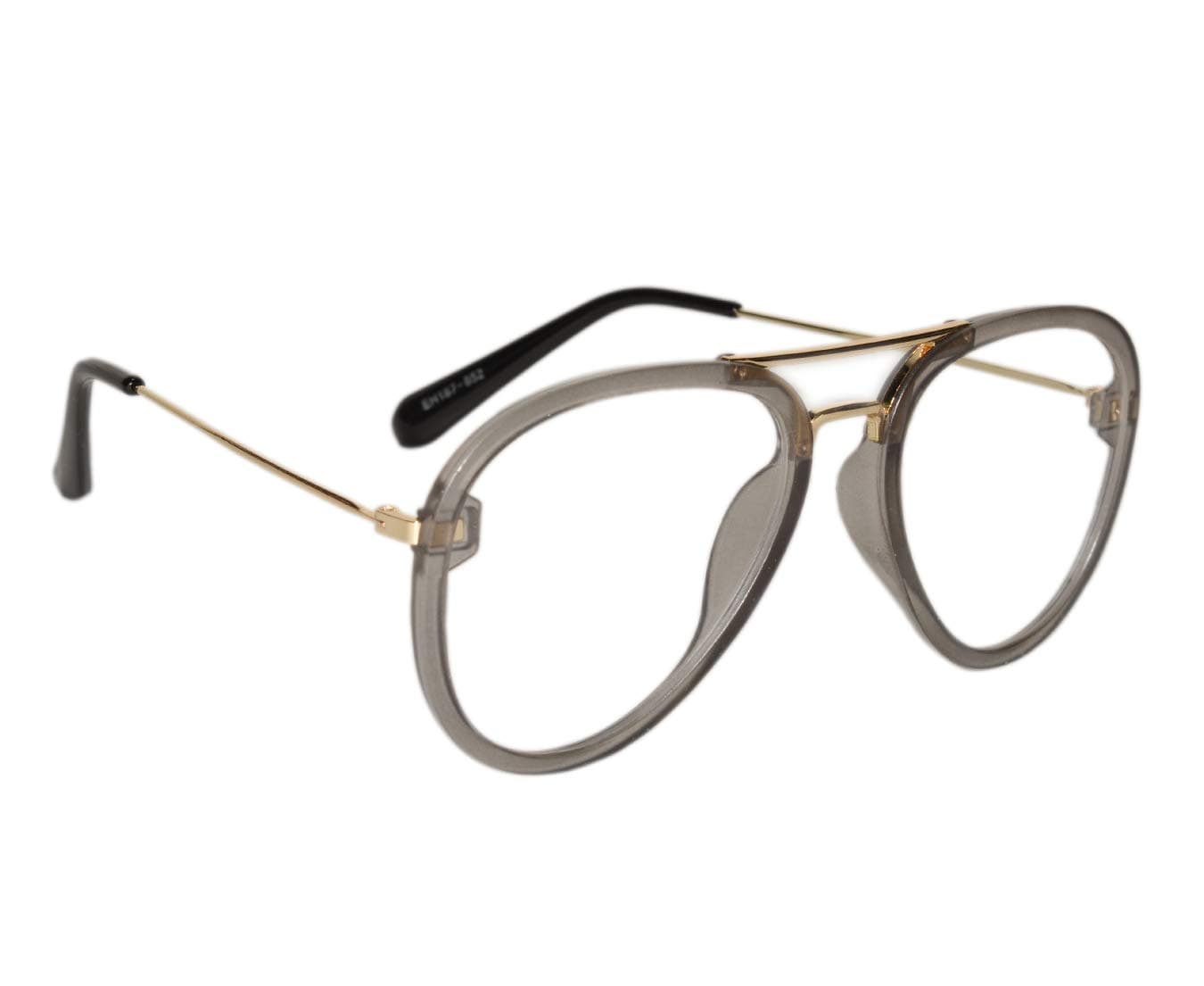 Grey Transparent Frame Clear Lenses Aviator Night Drive Unisex Sunglasses (187852W)