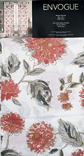 ENVOGUE Pair of Window Panels Curtains Drapery Set of 2 Gray Pink Floral Print Pattern with Gold Highlights on White 50 Inches by 96 Inches - Chelsea Floral