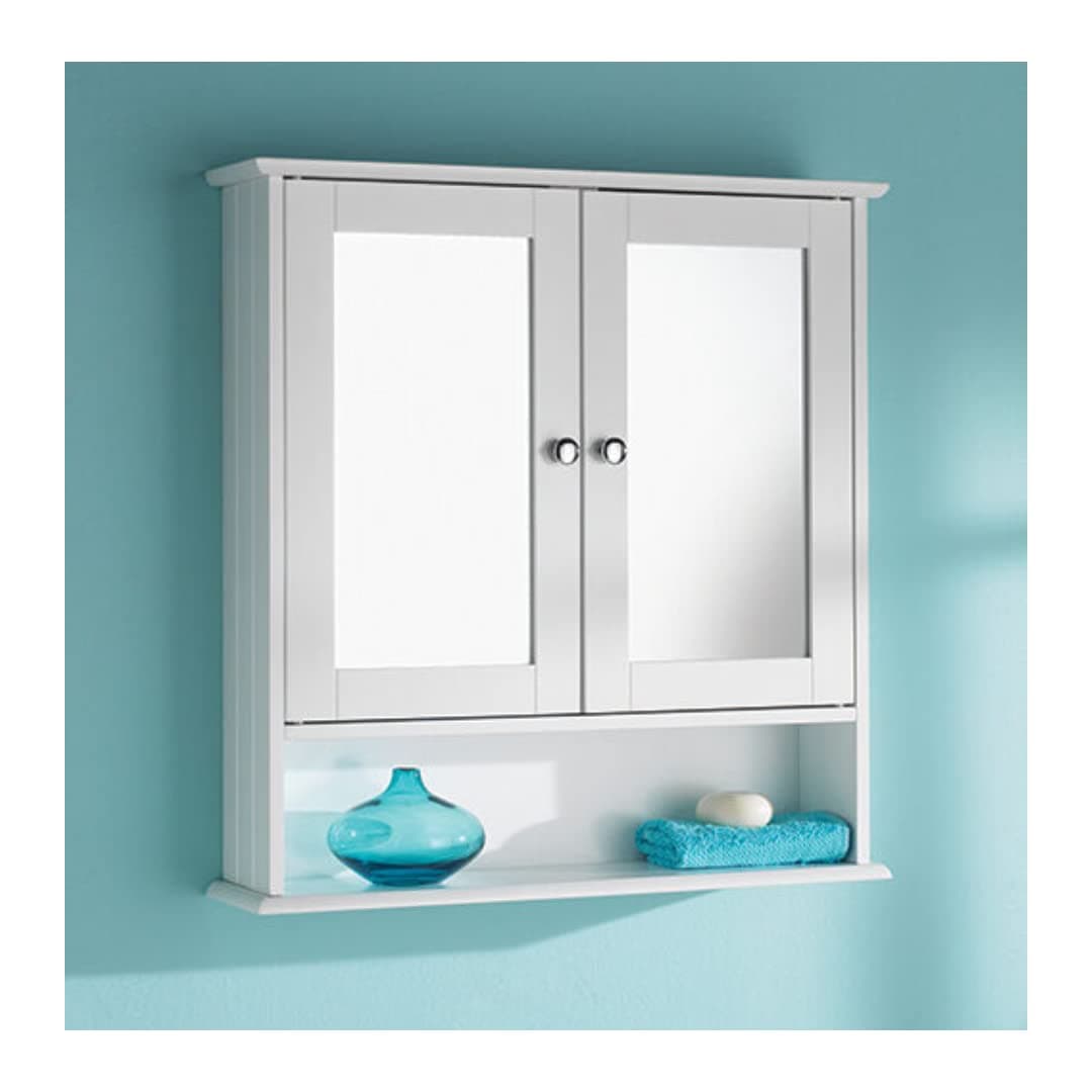 Saxony Double Door Mirrorr With Shelf Wooden Bathroom Cabinet 56CM X13CM X 58CM