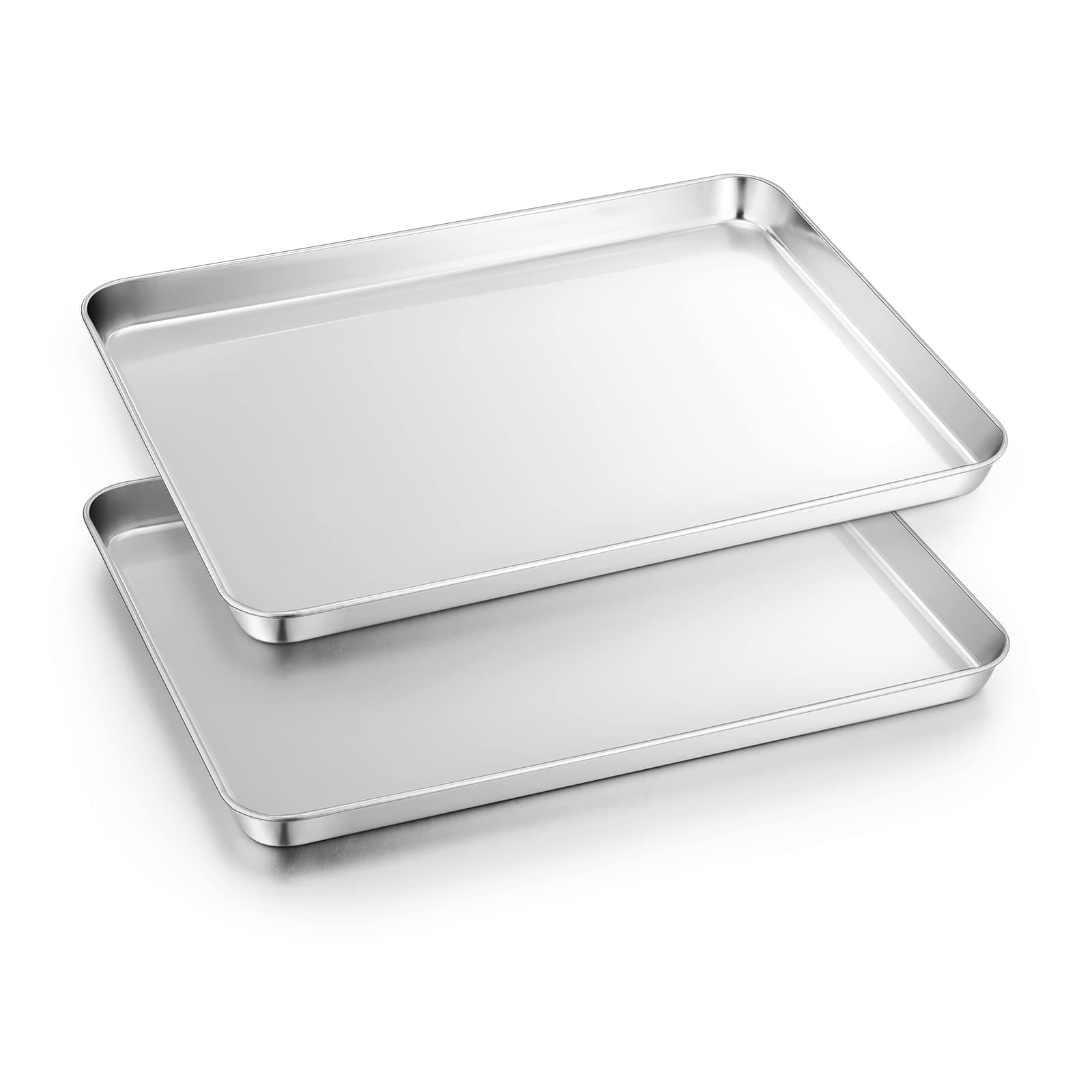 Herogo Baking Tray Set of 2, Stainless Steel Oven Tray for Baking Cooking Roasting, 40 x 30 x 2.5 cm, Large Cookie Sheet Pan, Mirror Polished & Rustproof, Dishwasher Safe