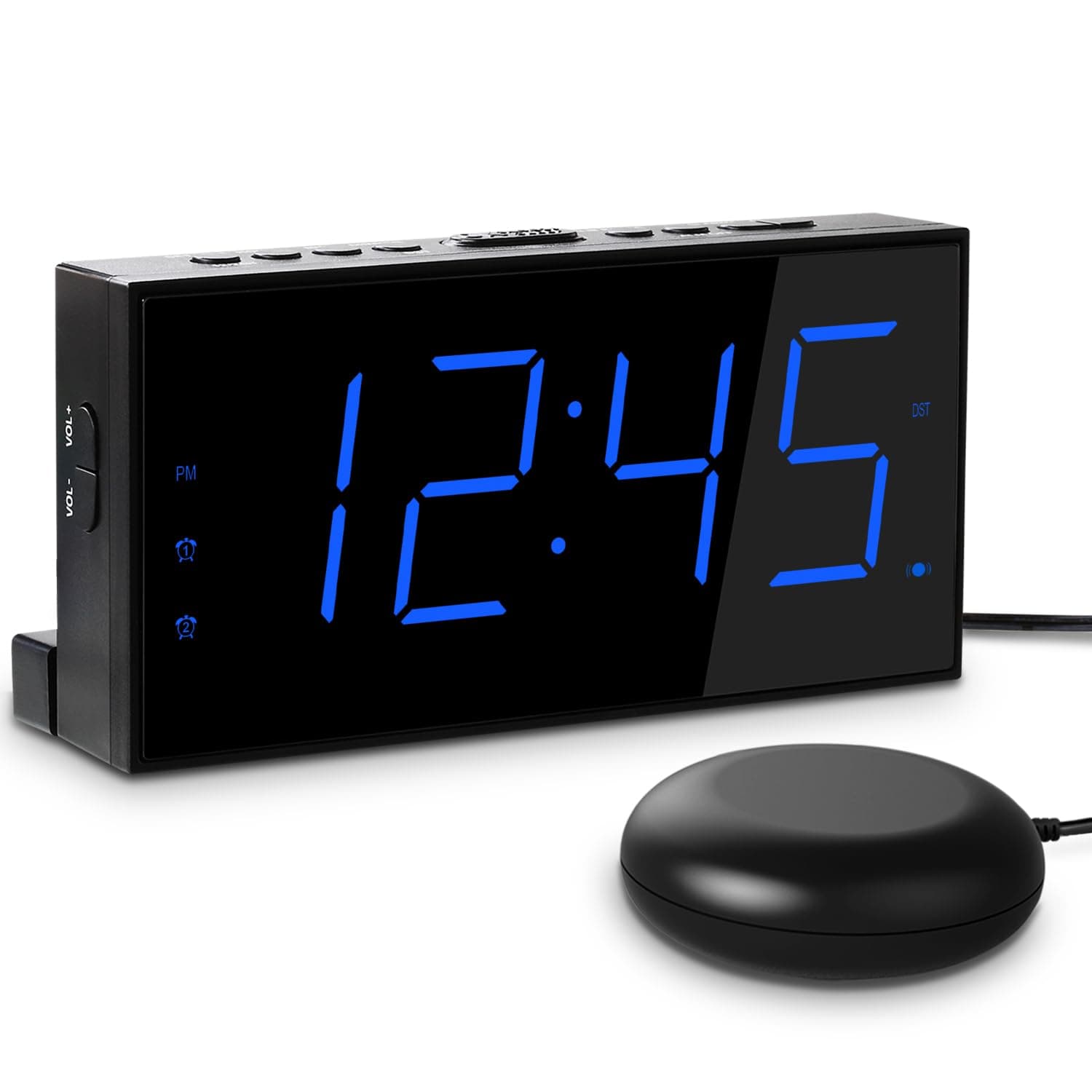 Loud Alarm Clock for Heavy Sleepers, Alarm Clock with Bed Shaker for Hearing Impaired Deaf, Dual Alarm with Snooze, USB Charger, 7' Large LED Display, DST 12/24H, Battery Backup, Bedroom