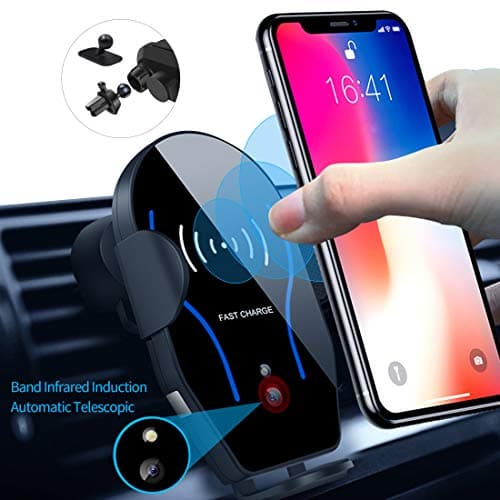 BNBKIKO Wireless Car Charger Mount, Auto Clamping 10W/7.5W Qi Certified Fast Charging, Dashboard & Vent Phone Holder Compatible with iPhone Xs/XS Max/XR/X/8/8 Plus, Samsung S10/S10+/S9/S9+