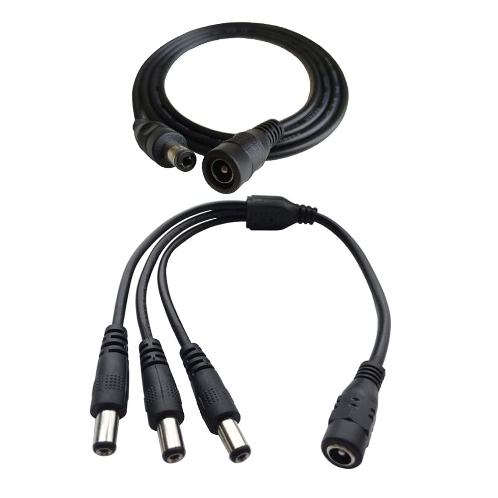 DZYDZRDC 12 V 5.5 x 2.1mm 3 Way Y Splitter Adapter Cable and 1 Metre DC 5.5 x 2.1mm Extension Cable Male to Female (3.3 ft)