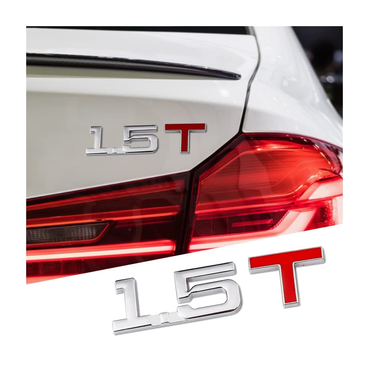 AUCELI 1.5T 3D Car Emblem Badge Decal, 2PCS Auto Trunk Rear Tailgate Metal Sticker, Car Side Fender Letter Nameplate Logo, Vehicle Exterior Decoration Replacement Universal for Truck, SUV, Van (1.5T)