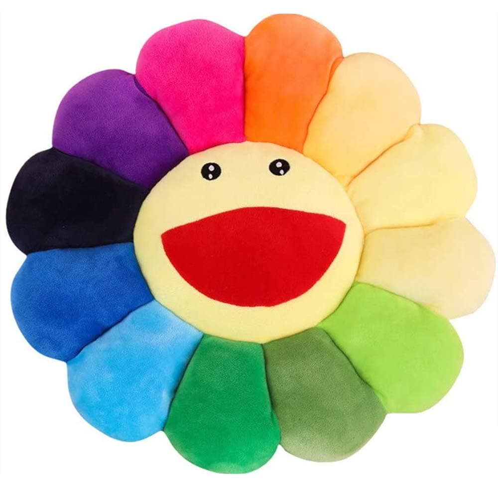 Smile Face Plush Rainbow Pillow, Sunflower Indie Decor Plush Pillow Soft & Comfortable Flower Floor Pillow for Home Reading Bed Room Decoration (Rainbow Color)