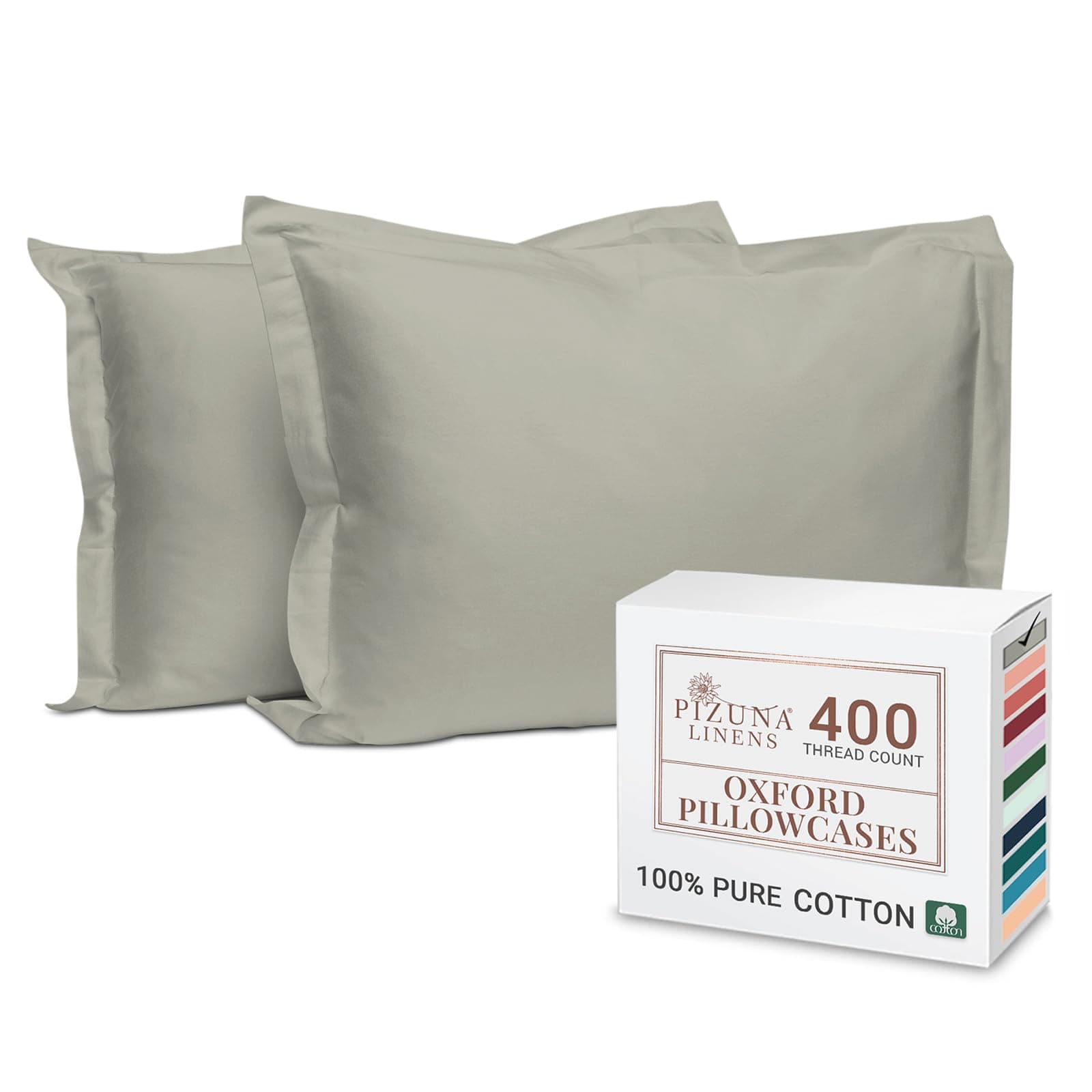 Pure Combed Cotton Standard Pillow Cases 50x75 cm Silver, 400 Thread Count Soft Luxurious 100% Long Staple Cotton Sateen Weave Pillow Cover With 5cm Hem (Cooling Pillowcase - 2 PC)