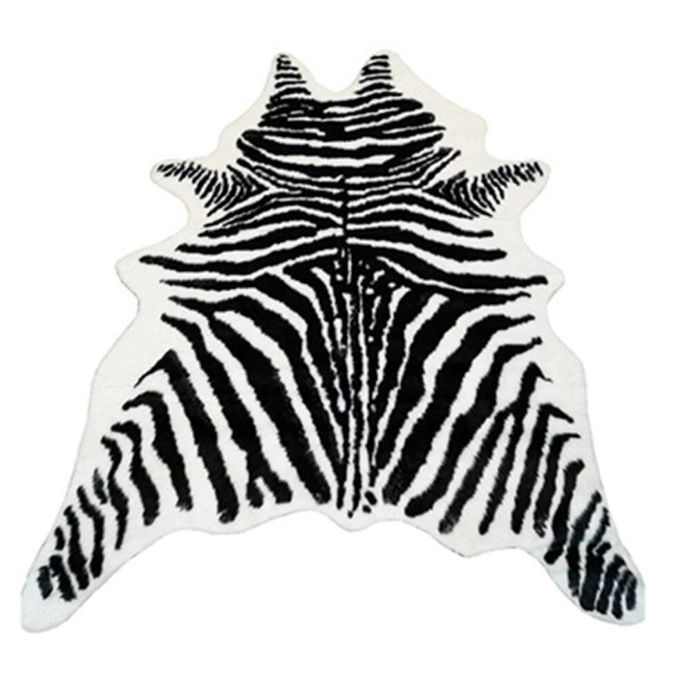 Zebra Print Rug Faux Animal Cowhide Skin Area Rug Leather Carpet Mat Large Size for Home Office Livingroom 7.9'x5.6'