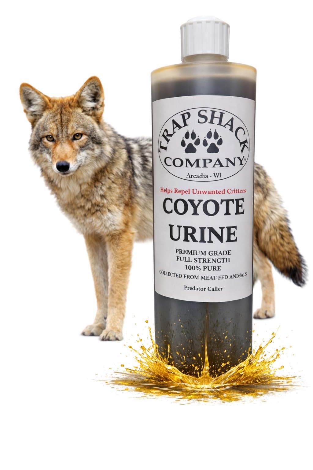 Trap Shack Company Coyote Urine Pure 100% Coyote Urine Simulates Predator Presence Professional Grade Cover Scent Trapping Garden Natural Deterent