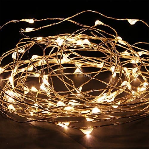 LEMCO - 5M / 16FT Fairy String Lights for Festive Decoration, 50 LED, Warm White, 3xAA Battery Operated