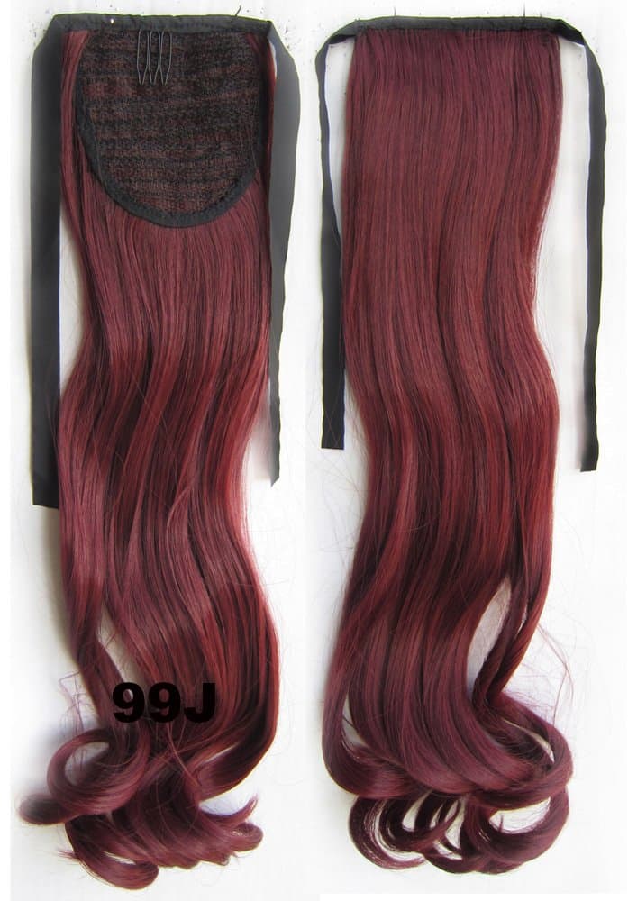 Long curly 22" 80g Clip In Hair Extension Ponytail#99J red wine burgundy