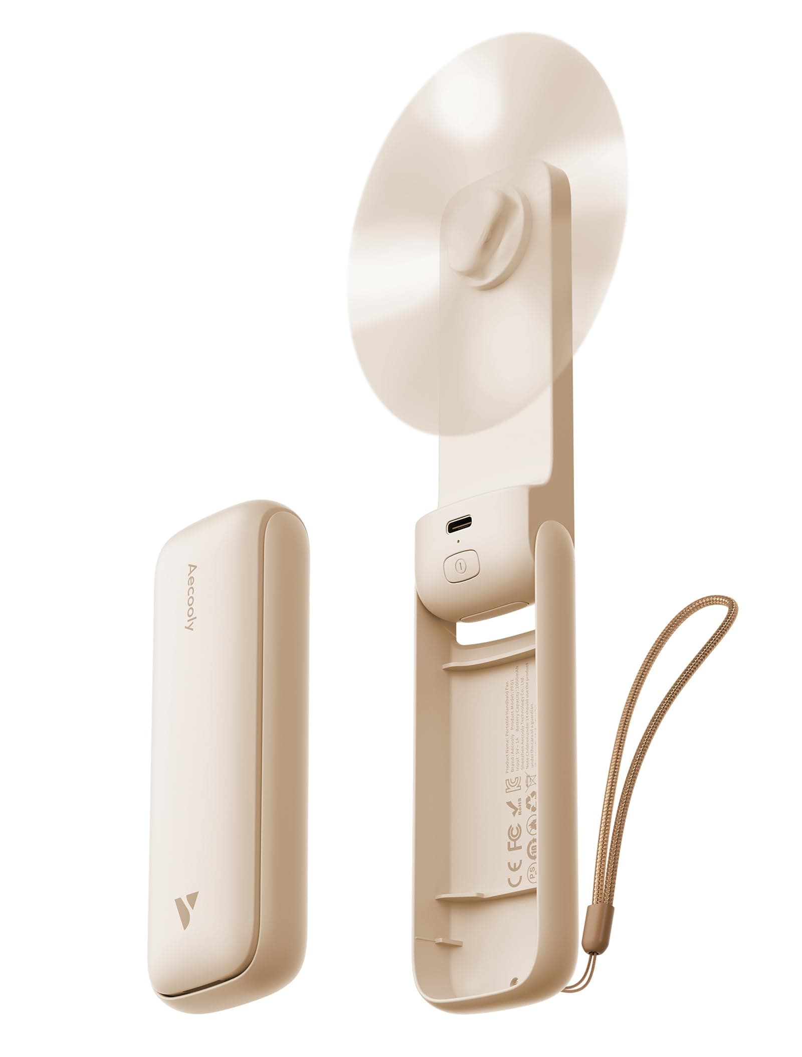 – Aecooly Slim Portable Fan Handheld, Mini Hand Held Rechargeable Fan [24H Max Cooling Time], Personal Battery Powered Small Foldable, Travel Essentials, Camping Essentials, Gifts for Women - Beige