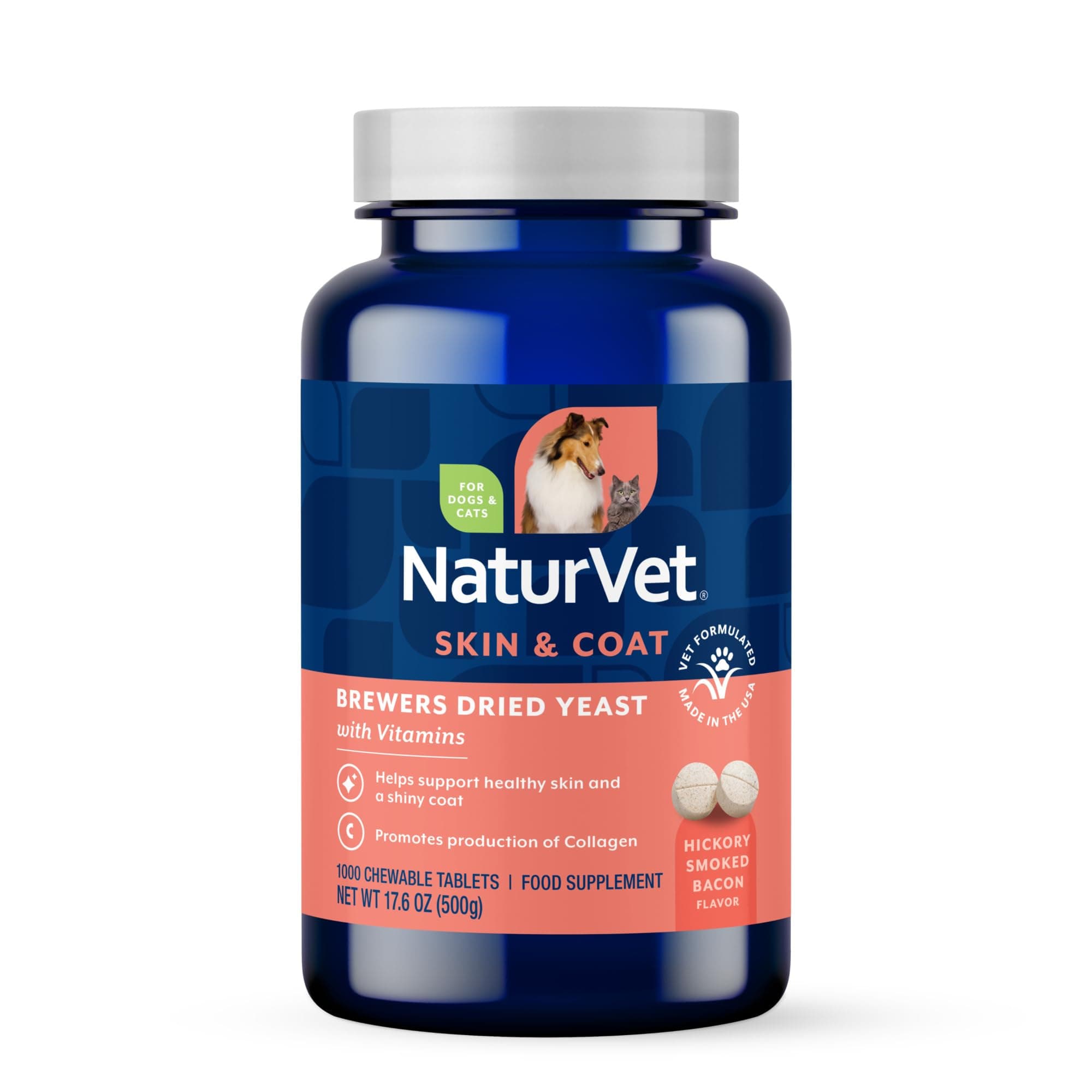 NaturVet Brewers Dried Yeast Formula with Vitamins for Dogs and Cats, Chewable Tablets, Made in The USA with Globally Source Ingredients 1000 Count,