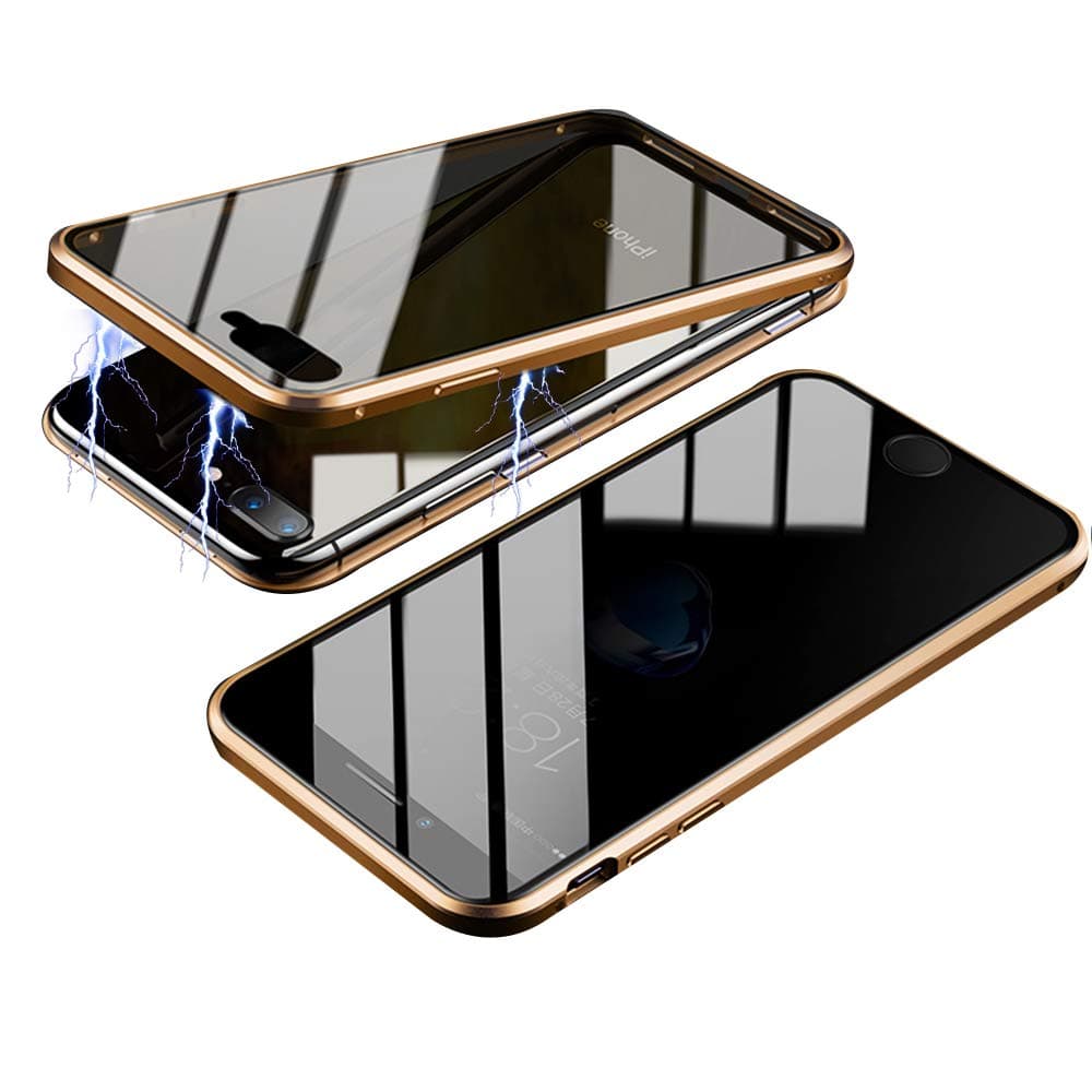 RANYOK Compatible iPhone 11 Pro Max Privacy Magnetic Adsorption Case, Double-Sided Tempered Glass with Built-in Screen Protector 360° Full Body Metal Frame Cover (6.5 inch) (Gold)