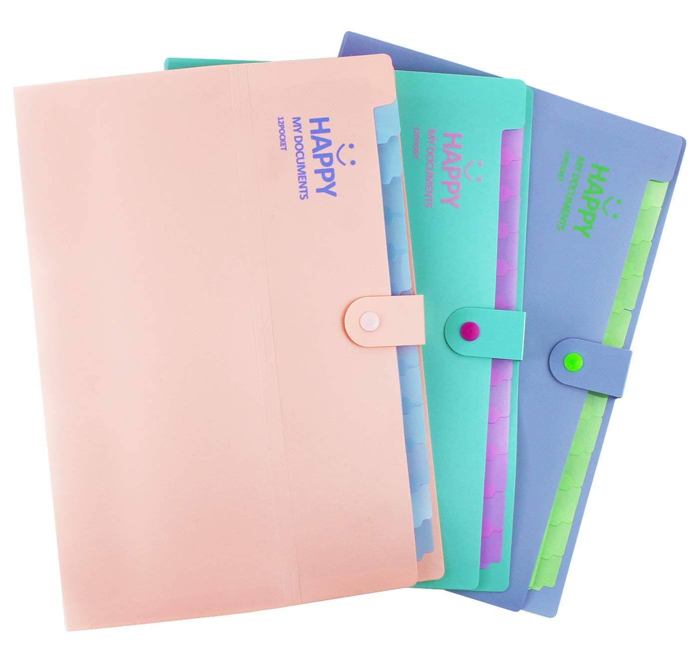 Expanding File Folder 12 Tab Positions Letter Size Organizer Office Educational Supplies 3 Pack Pink/Purple/Green
