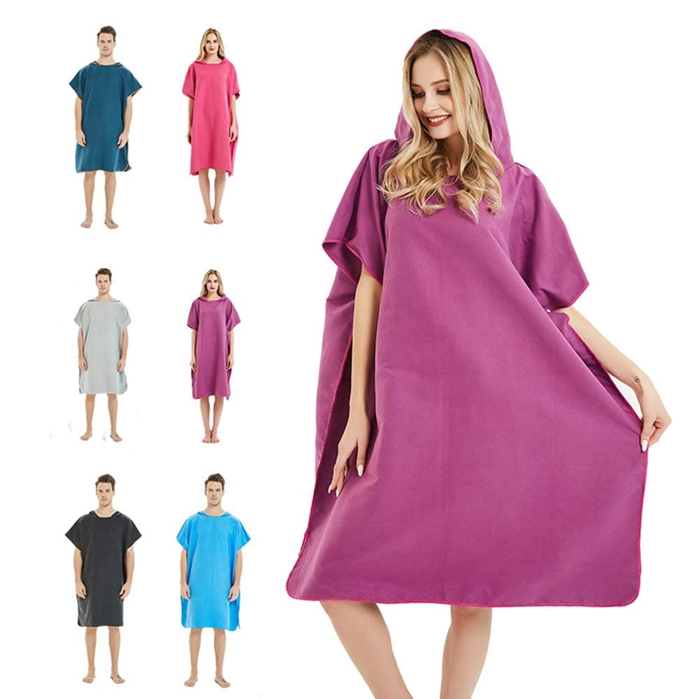 Surf Beach Poncho Wetsuit Changing Towel Bath Robe with Hood for Surfing Swimming Bathing Adults Men Women -One Size Fit All (Purple)