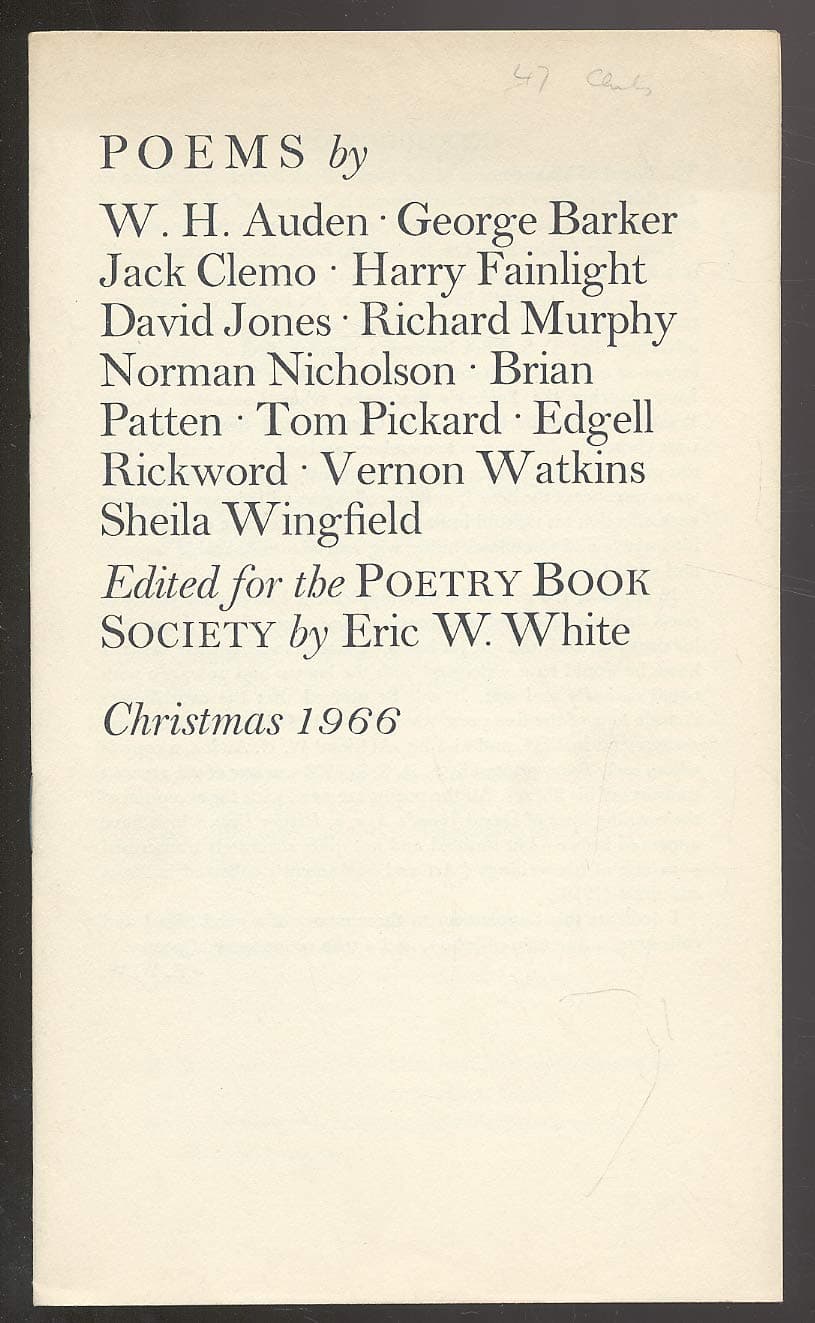 Poems by W. H. Auden, George Barker, Jack Clemo, Harry Fainlight, David Jones, Richard Murphy, Norman Nicholson, Brian Patten, Tom Pickard, Edgell Rickword, Vernon Watkins, Sheila Wingfield: Christma