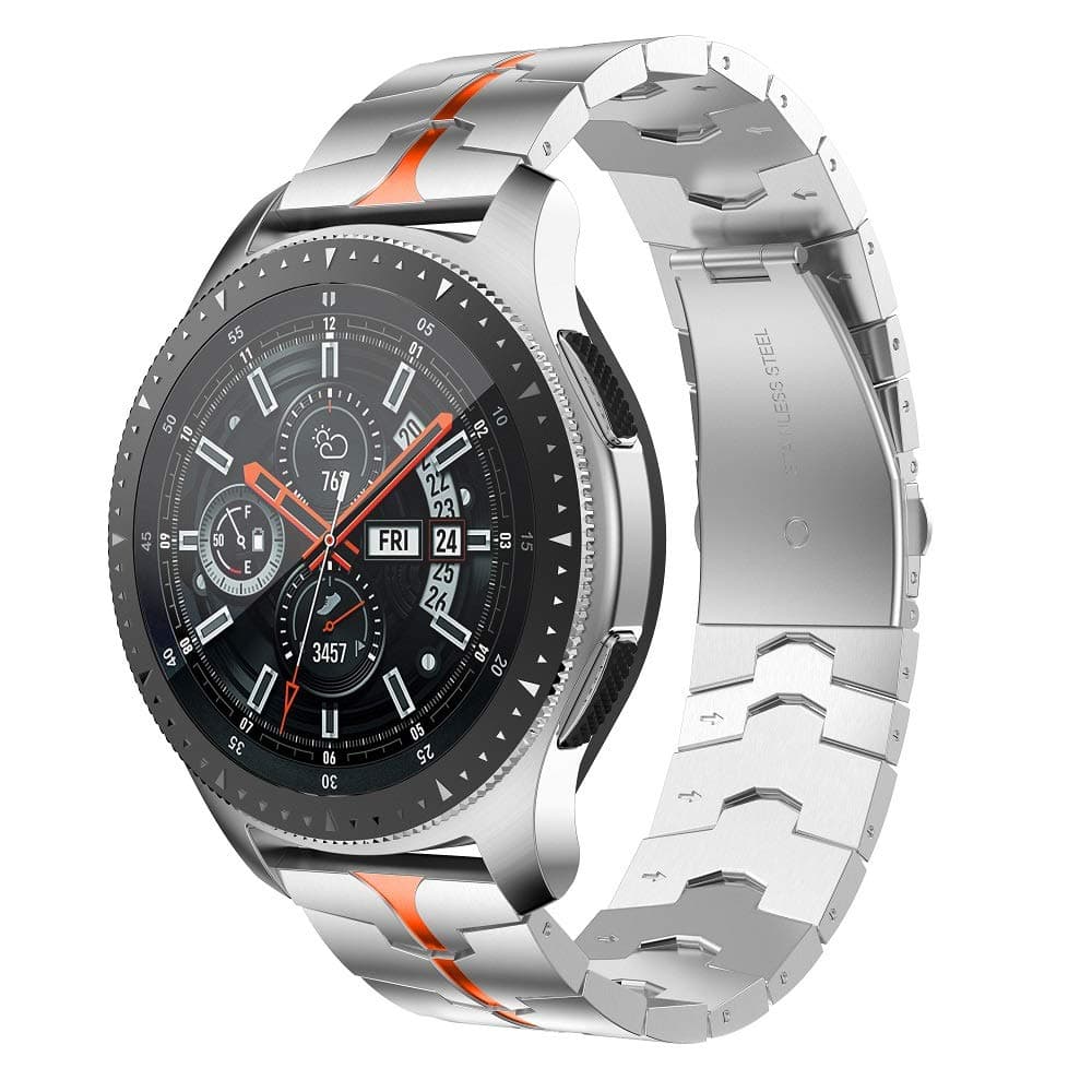 Compatible for Samsung Galaxy Watch 3 45mm/46mm bands,22mm Enamel Process Stainless Steel Metal Watch Strap Compatible Samsung Watch 3 45mm,Gear S3 Frontier/Classic Smartwatch,Silver+Orange