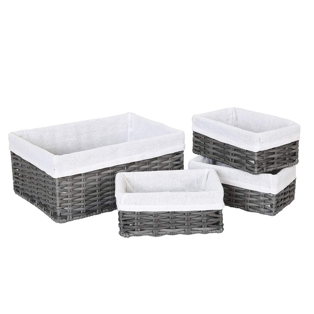 HOSROOME Handmade Wicker Baskets for Organizing Storage Basket Set Woven Decorative Nesting Baskets for Bedroom Bathroom(Set of 4,Grey)