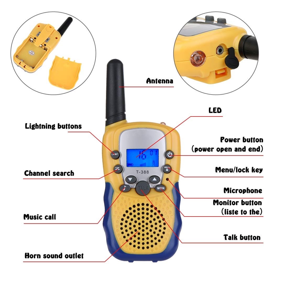 BBLIKE Kids Walkie Talkies Toys Set 1 kids binoculars + 2 Whistle + 2 Straps + 1 Storage bag, Two-Way Radios Toys with Flashlight and LCD Screen for Toddler Boys Girls Adults Outdoor Camping