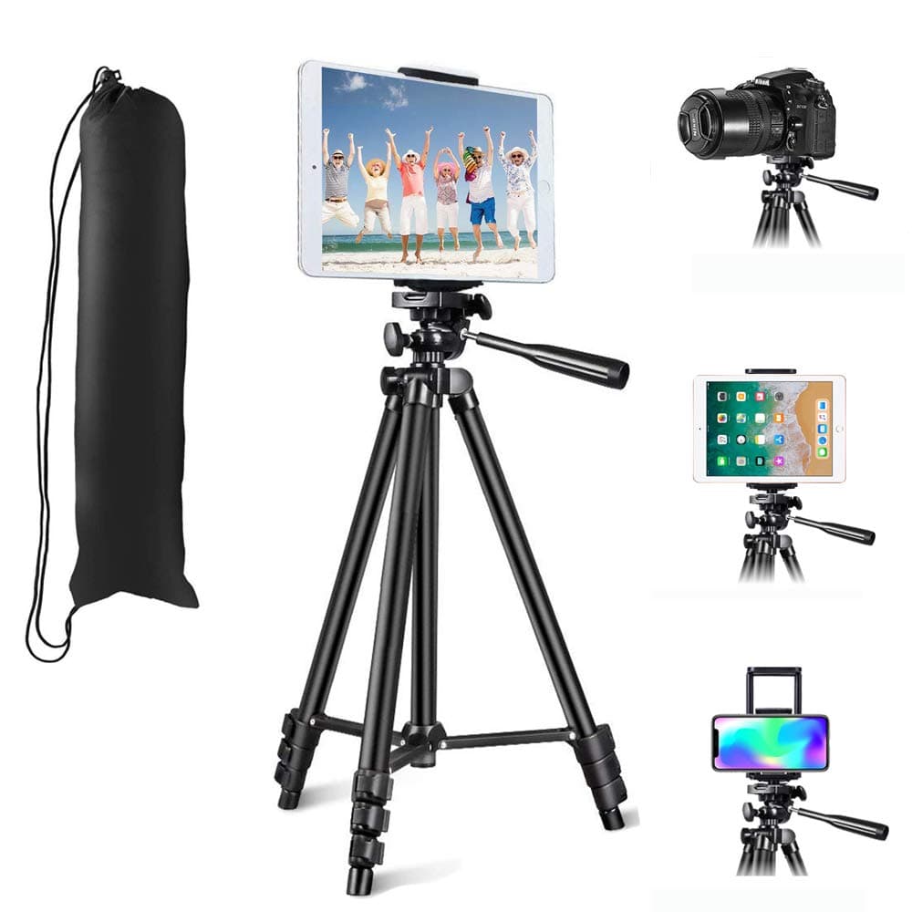 MOREVON Tripod for ipad, [Latest Upgrade] 53" Tripod for iPhone Camera Tablet, Lightweight Aluminum Tripod Stand with Remote, Universal 2 in 1 Phone/Tablet Holder, for Smartphone, Tablet, Camera