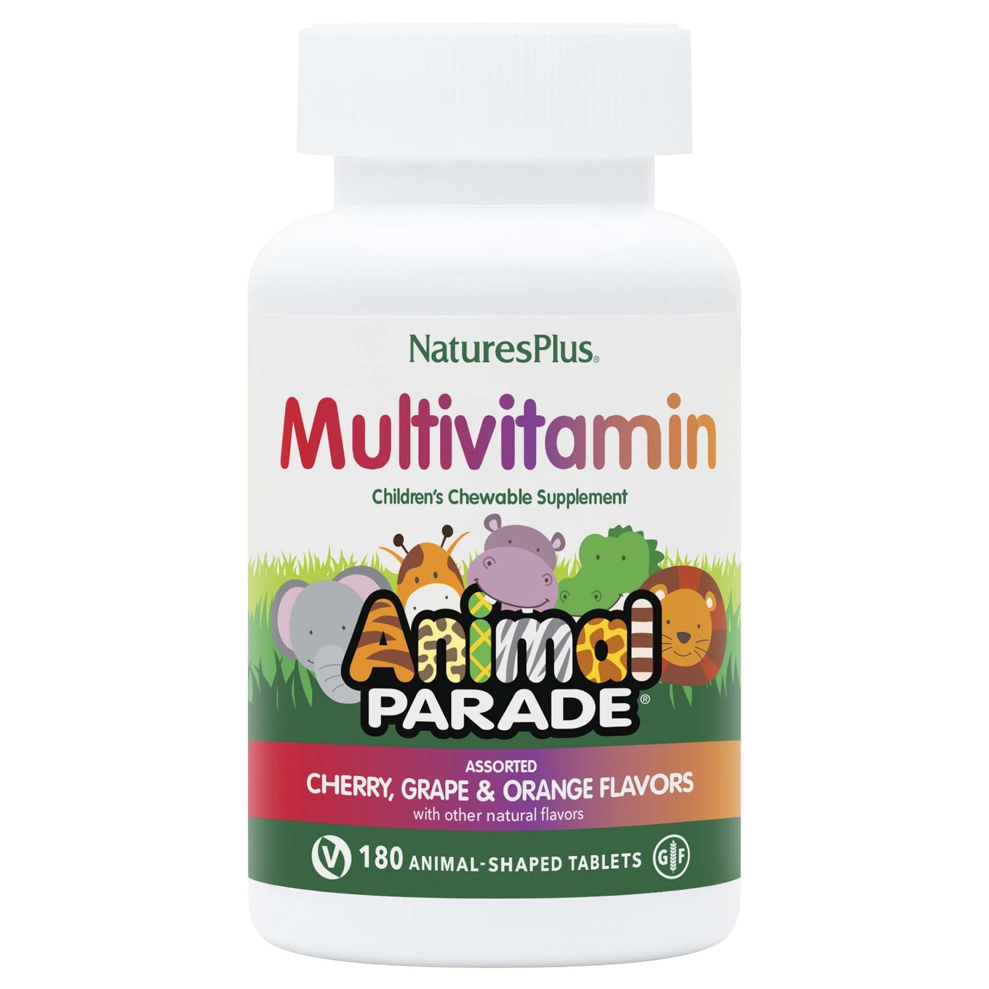 Animal Parade Children's Chewable Multivitamin - 180 Animal-Shaped Tablets - Natural Assorted Flavors - Vegetarian, Gluten Free - 90 Servings