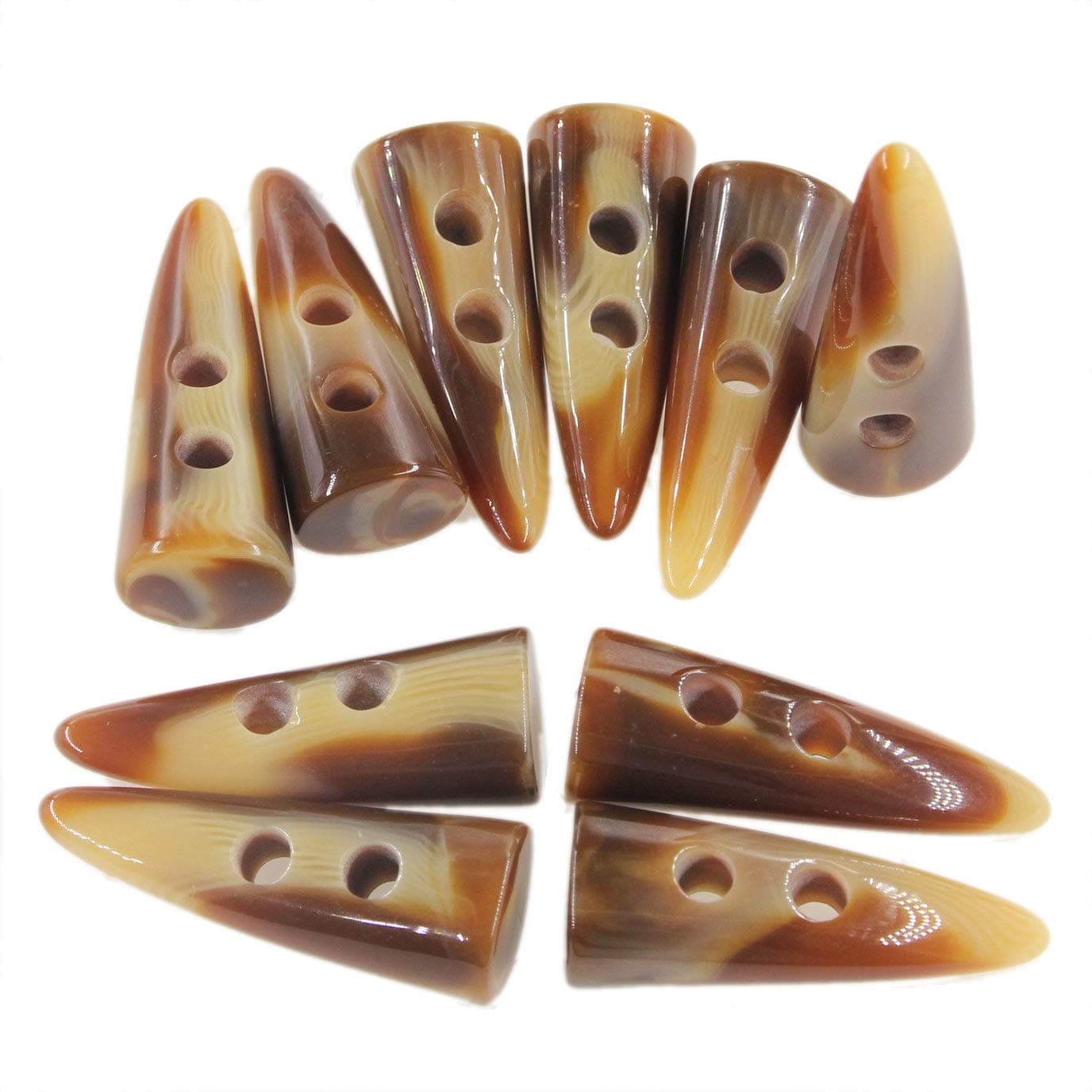 Leekayer 10pcs Cream Bone Color Resin Toggle Buttons Horn Tooth Shape Two Holes for Duffel Coat Jacket Blazer Sewing 40mm Long Horn Buttons