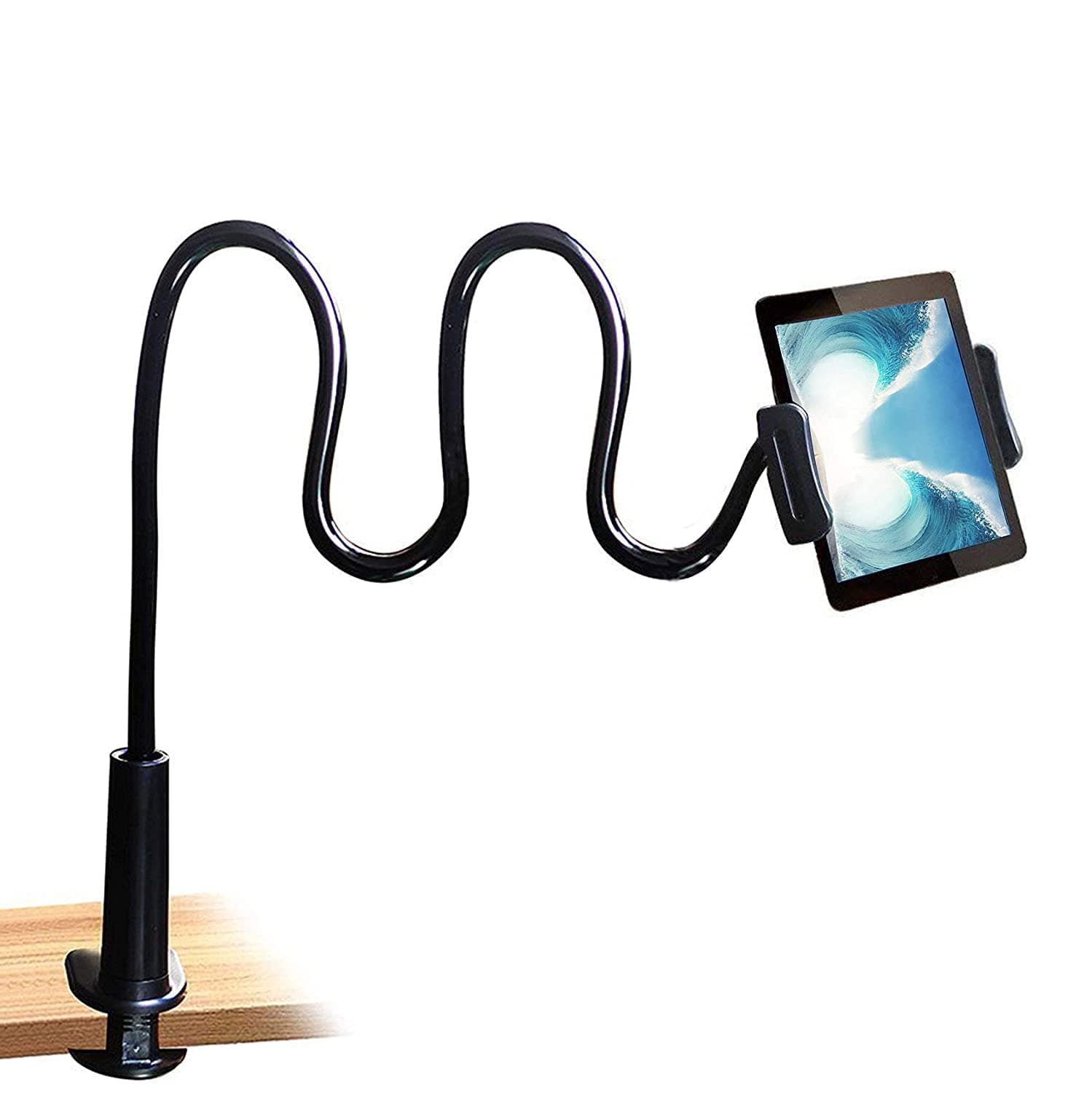 Cellphone & Tablet 2 in 1 Stand Holder Clip with Grip Flexible Long Arm Gooseneck Bracket Mount Clamp Compatible with Pad/iPhone X/8/7/6/6s Plus Samsung S8/S7 Amazon Kindle Fire HD and More- Black