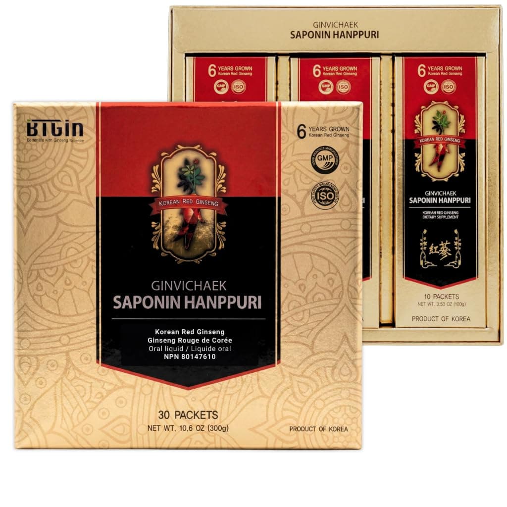 Saponin Hanppuri Everyday Korean Red Panax Ginseng Extract Stick - 3000mg High Potency Liquid Supplement - Caffeine Free Energy & Immune Support - 30 Packets