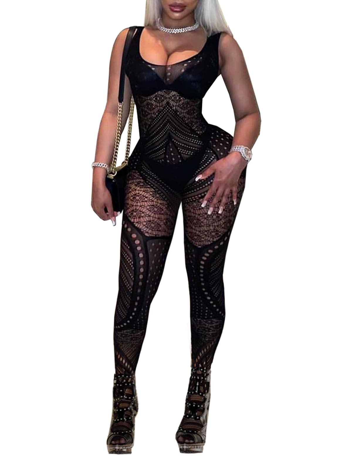 Womens Fishnet Bodystocking Plus Size Crotchless Bodysuit Sexy Tights Soft Nightwear Lingerie for Women