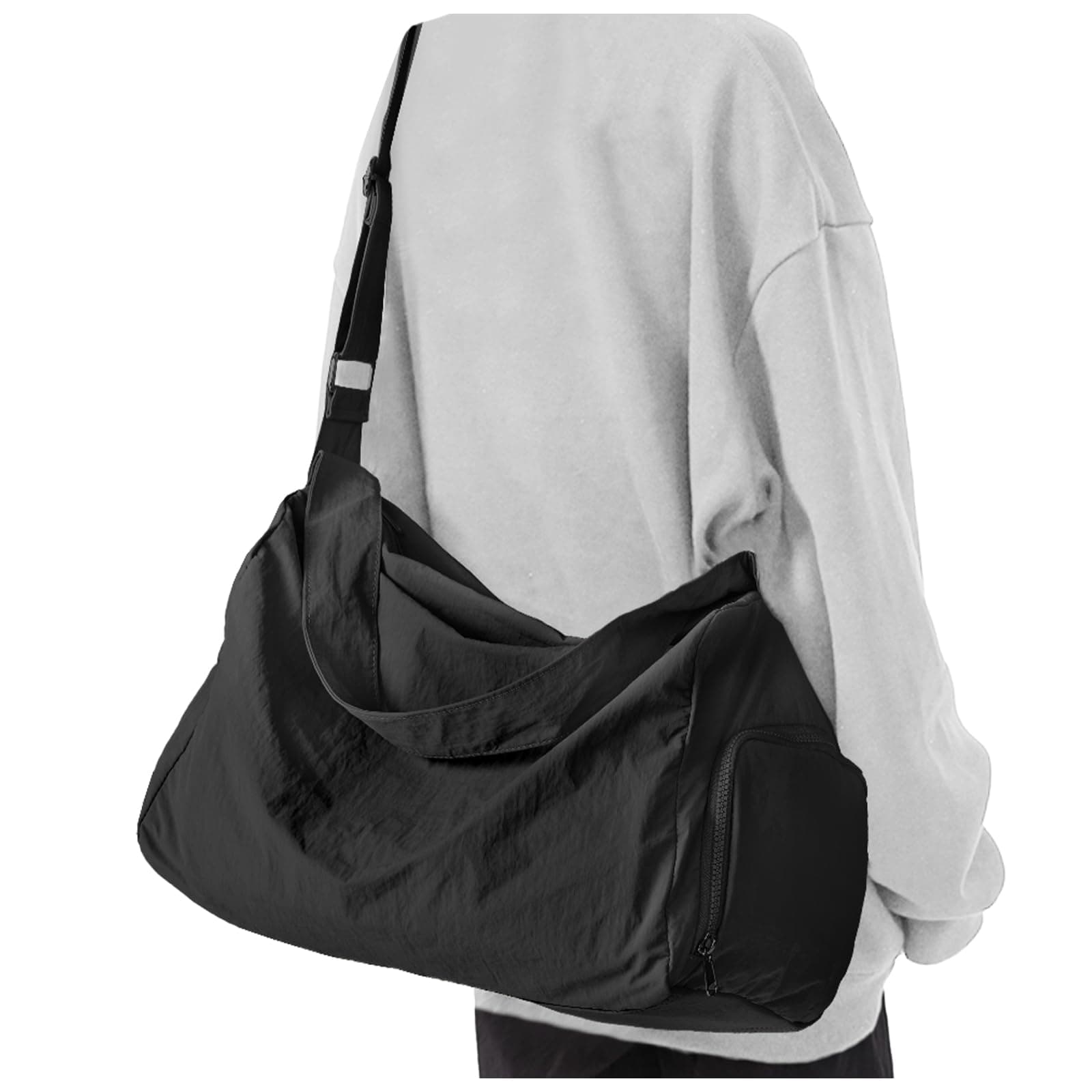 Small Gym Bag with Shoe Compartment, Workout Sport Duffle Bag for Women Travel, Waterproof Shoulder Overnight Bag Lightweight Carry on Tote Bag for Swim, Yoga, Dance, Black