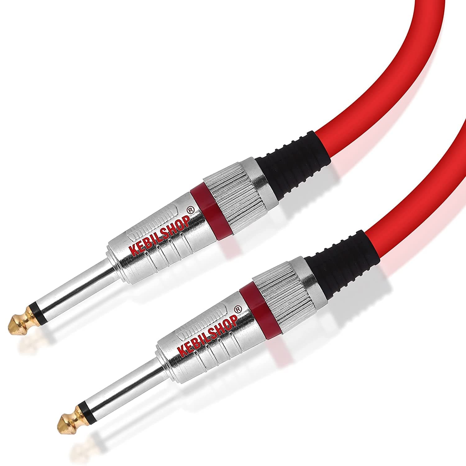KEBILSHOP-6.35mm Guitar Cable 1/4 Inch Guitar Instrument Cable 6.35mm (1/4) TS Mono to Mono 6.35mm (1/4) TS Audio Cable Male to Male Metal plug (RED/3 Meter/10 Feet)