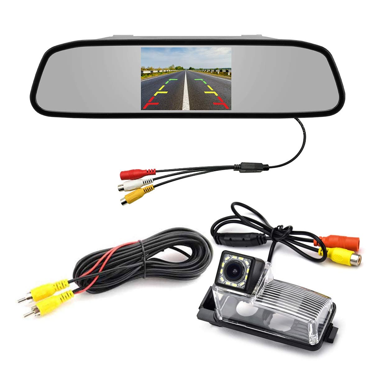 Car 4.3 inch TFT in-Mirror Monitor and Rear View Camera for Nissan Tiida/Versa Hatchback/Grand Livina/Pulsar & Vehicle Camera Waterproof and Shockproof Reversing Backup Camera (12 LED Camera)