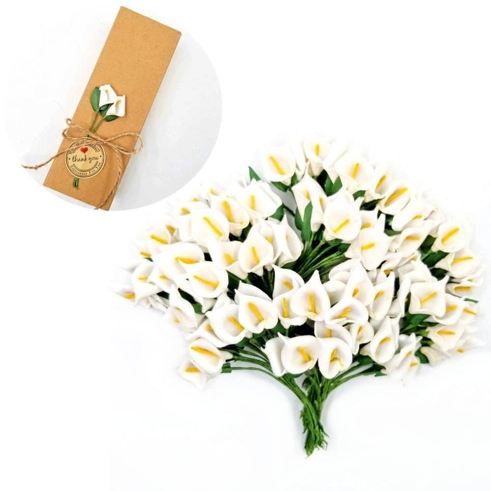 JZK 144 Foam White Calla Lily Small Artificial Flowers for Crafts Favour Box Gift Box Card Making Embellishment Decoration for Wedding Birthday Christmas Party