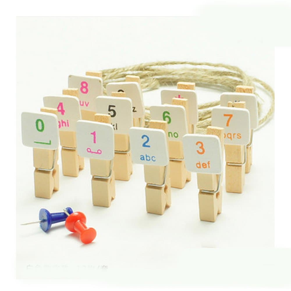 12 Packs Mini Colorful Natural Wooden Photo Paper Peg Pin Clothespin Craft Clips 1.4“-1.5” (White Number)