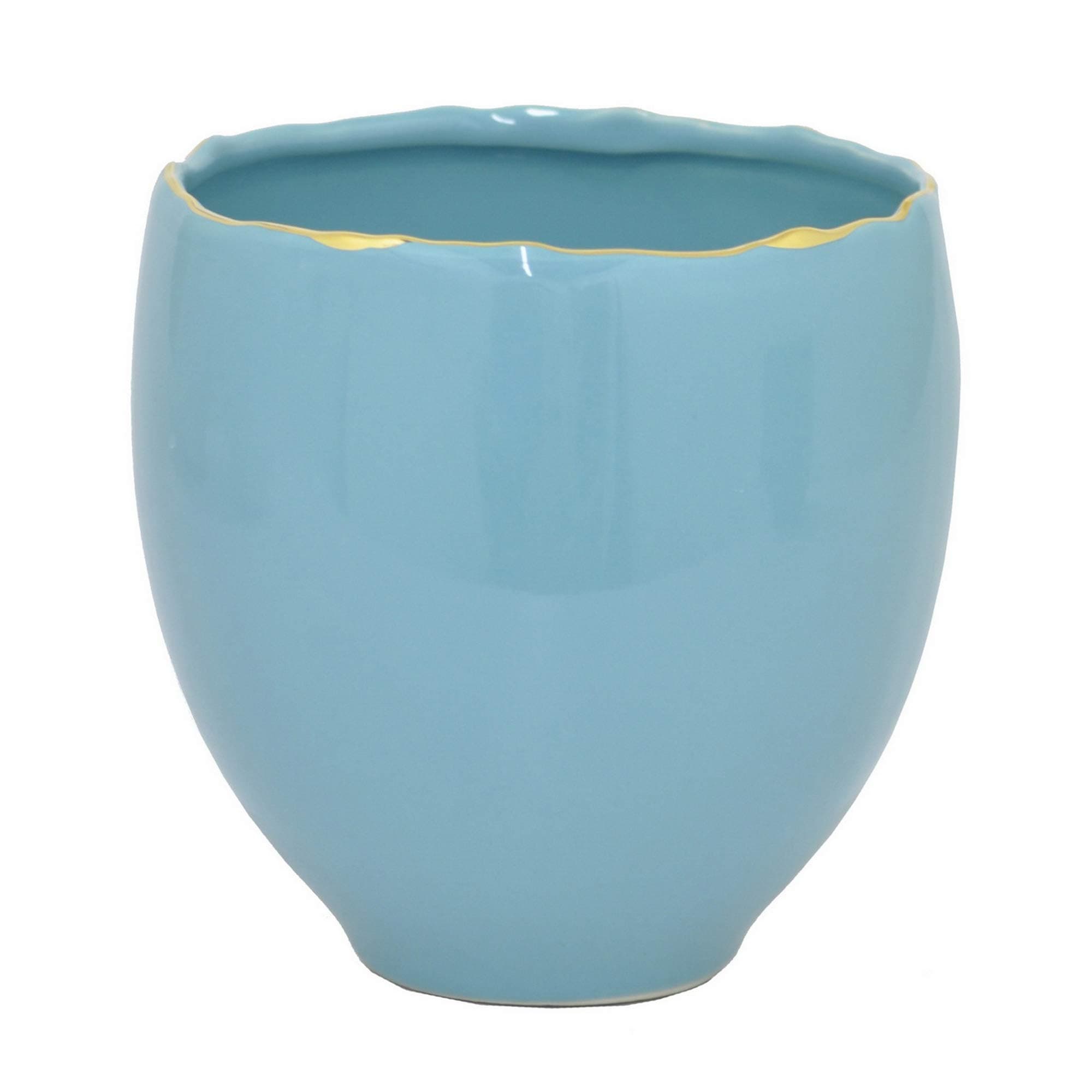 Benzara HRT-62984 Ceramic Planter, 5.75", Blue/Golden