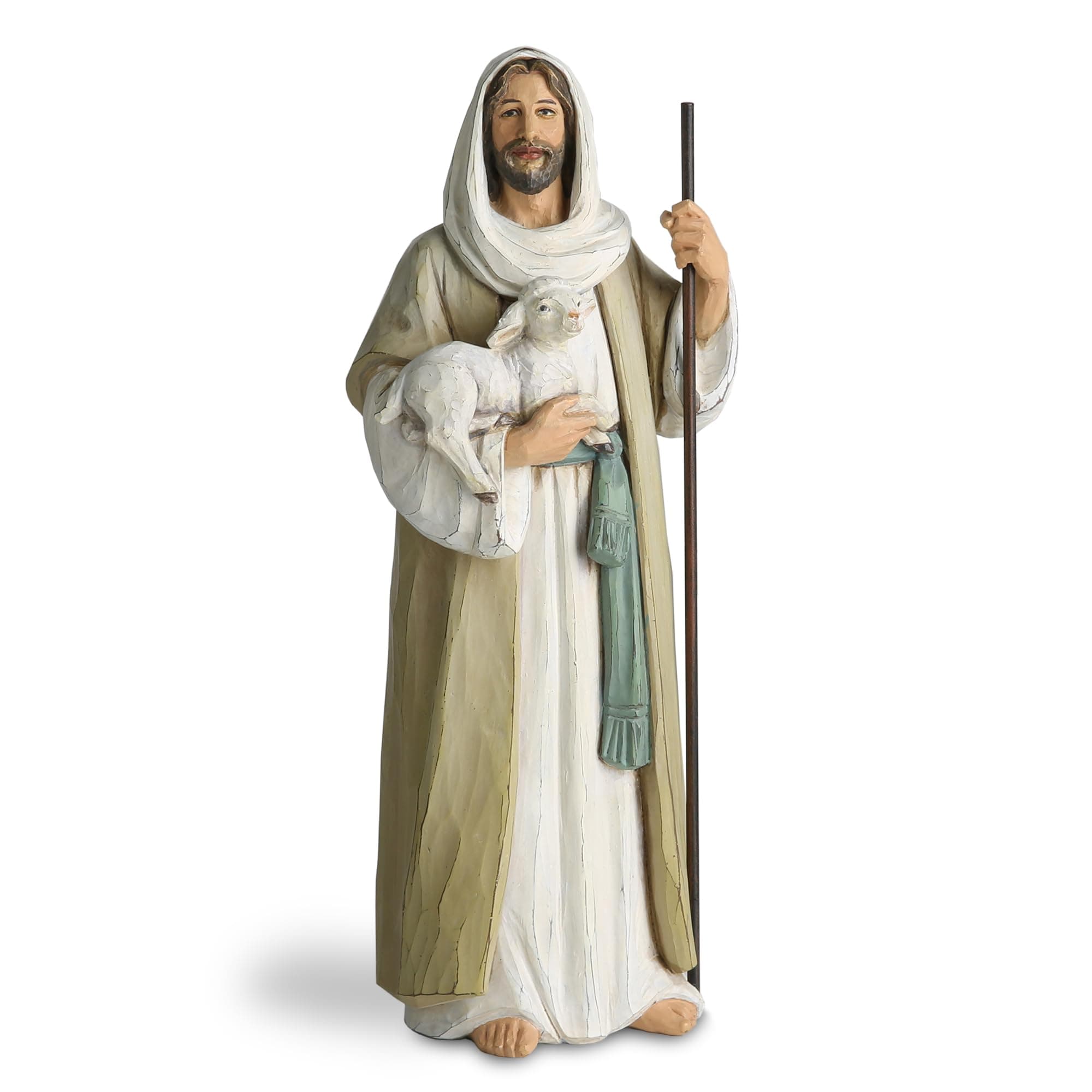 Good Shepherd Statue Jesus Holding Lamb 9.5inch Religious Modern Home Decor Figurine Indoor Tabletop Religious Gift